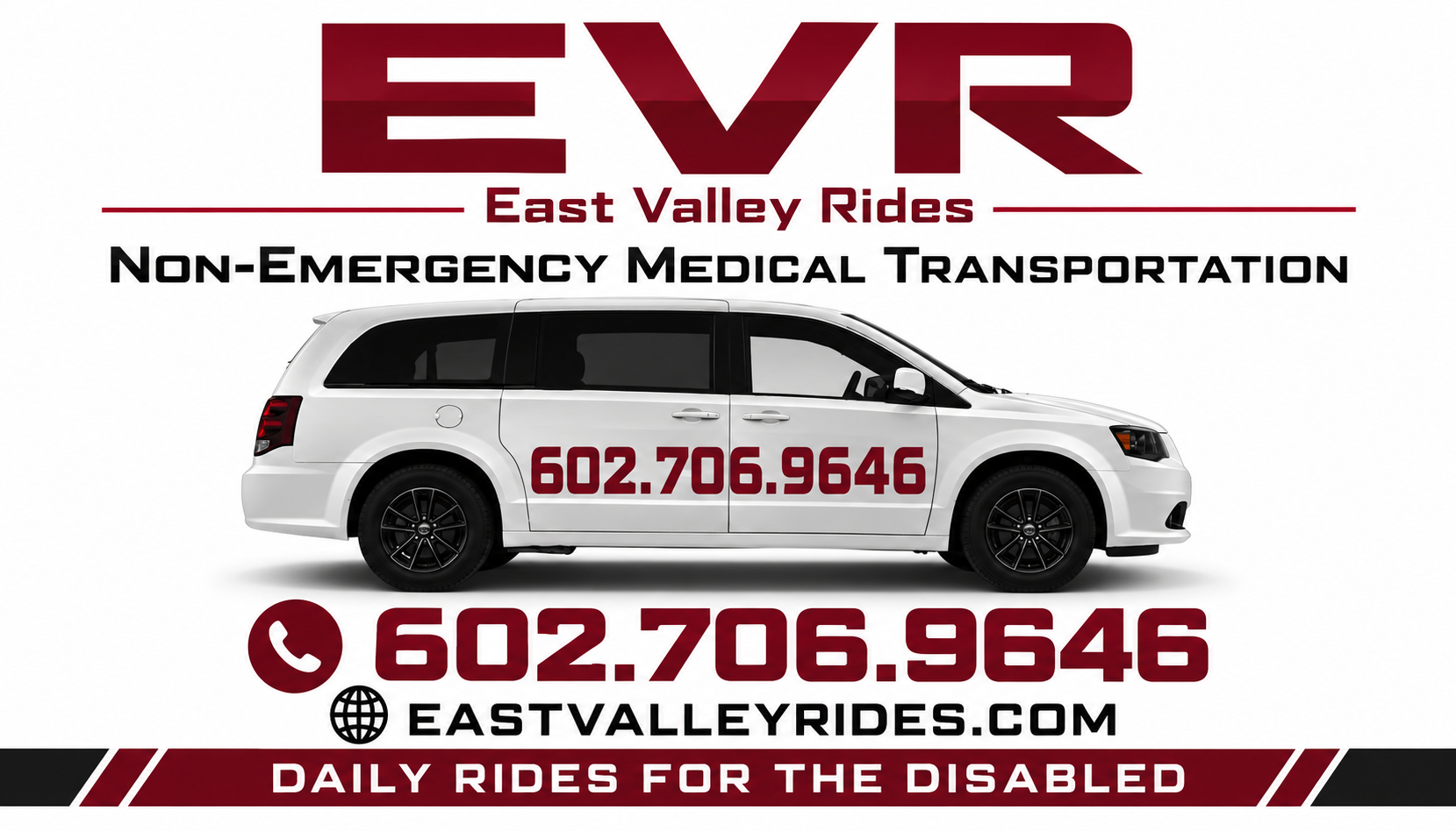 East Valley Rides non-emergency medical transportation business card