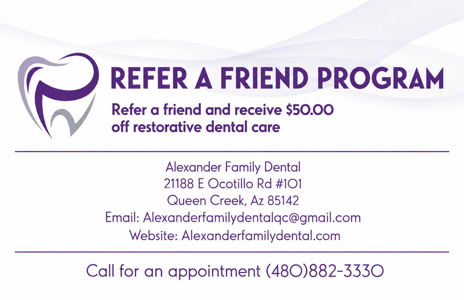 Alexander Family Dental business card front